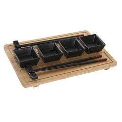 Set per Sushi DKD Home Decor Naturale Nero Bambù Gres Orientale