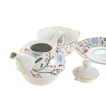 Set Teiera DKD Home Decor Porcellana Azzurro Terracotta Bianco Giallo (3 Unità)