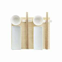 Set per Sushi DKD Home Decor Bambù Gres Bianco Naturale Orientale 28,5 x 19,5 x 3,3 cm (9 Pezzi) (28,5 x 19,5 x 3,3 cm)