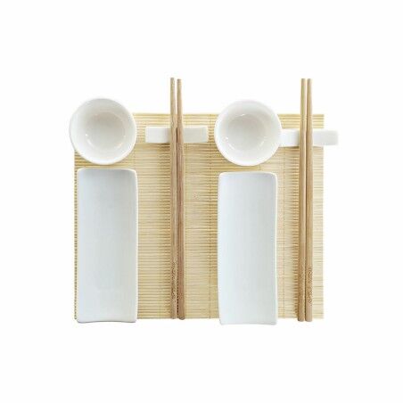 Set per Sushi DKD Home Decor Bambù Gres Bianco Naturale Orientale 28,5 x 19,5 x 3,3 cm (9 Pezzi) (28,5 x 19,5 x 3,3 cm)
