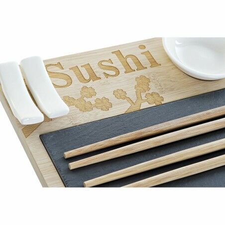 Set per Sushi DKD Home Decor PC-186227 Bianco Nero Naturale Bambù Lavagna Moderno Orientale 28,5 x 18,5 x 2,6 cm (9 Pezzi) (28,5