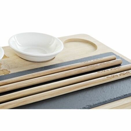 Set per Sushi DKD Home Decor PC-186227 Bianco Nero Naturale Bambù Lavagna Moderno Orientale 28,5 x 18,5 x 2,6 cm (9 Pezzi) (28,5
