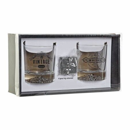 Set di Bicchieri DKD Home Decor Trasparente Grigio scuro Cristallo Pietra Loft 320 ml (6 Unità)