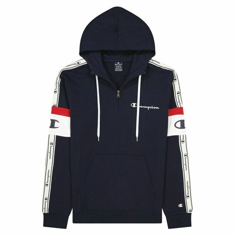 Felpa con Cappuccio Uomo Champion Arm Stripe M Blu Marino Felpa con Cappuccio Uomo Champion Arm Stripe M Blu Marino