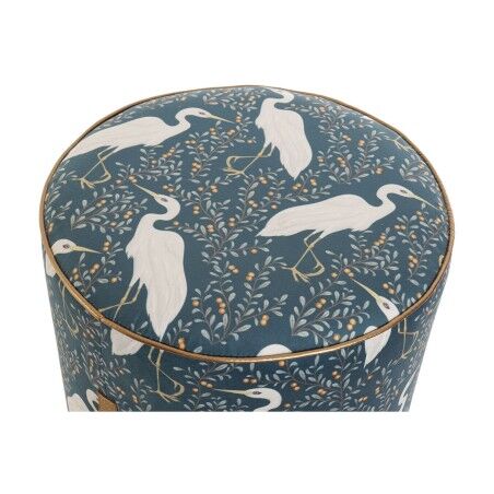 Poggiapiedi DKD Home Decor Azzurro Bianco Verde Legno Velluto Uccello Orientale 35 x 35 x 35 cm (2 Unità)