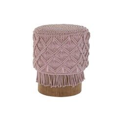Poggiapiedi DKD Home Decor 43 x 43 x 51 cm Legno Marrone Rosa chiaro Macramé Boho