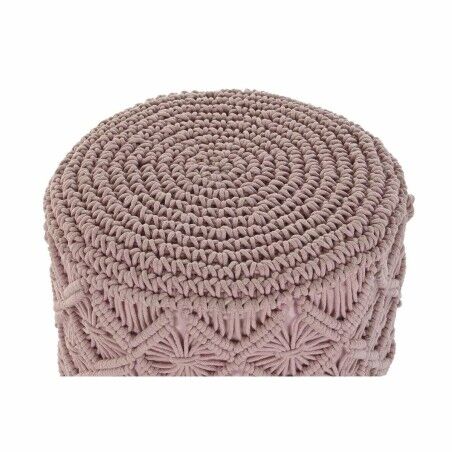 Poggiapiedi DKD Home Decor 43 x 43 x 51 cm Legno Marrone Rosa chiaro Macramé Boho