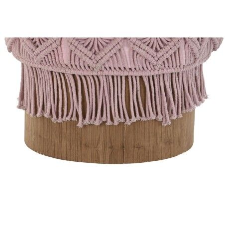 Poggiapiedi DKD Home Decor 43 x 43 x 51 cm Legno Marrone Rosa chiaro Macramé Boho