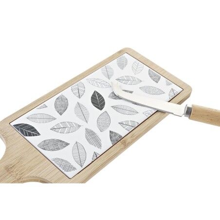 Set da Aperitivo DKD Home Decor Bianco/Nero Bambù Gres Fogli Cottage 3 Pezzi 33 x 12 x 1 cm (3 piezas)