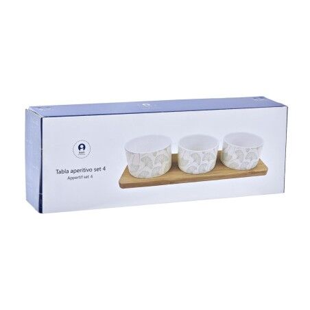 Set da Aperitivo DKD Home Decor Bambù Gres Fogli 3 Pezzi 4 Pezzi 28 x 9,7 x 1,5 cm