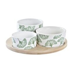 Set da Aperitivo DKD Home Decor Bambù Gres Fogli Tropicale 4 Pezzi 18 x 18 x 1 cm