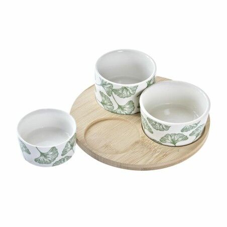 Set da Aperitivo DKD Home Decor Bambù Gres Fogli Tropicale 4 Pezzi 18 x 18 x 1 cm