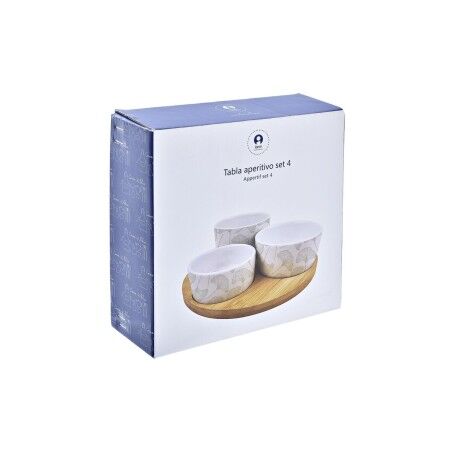 Set da Aperitivo DKD Home Decor Bambù Gres Fogli Tropicale 4 Pezzi 18 x 18 x 1 cm