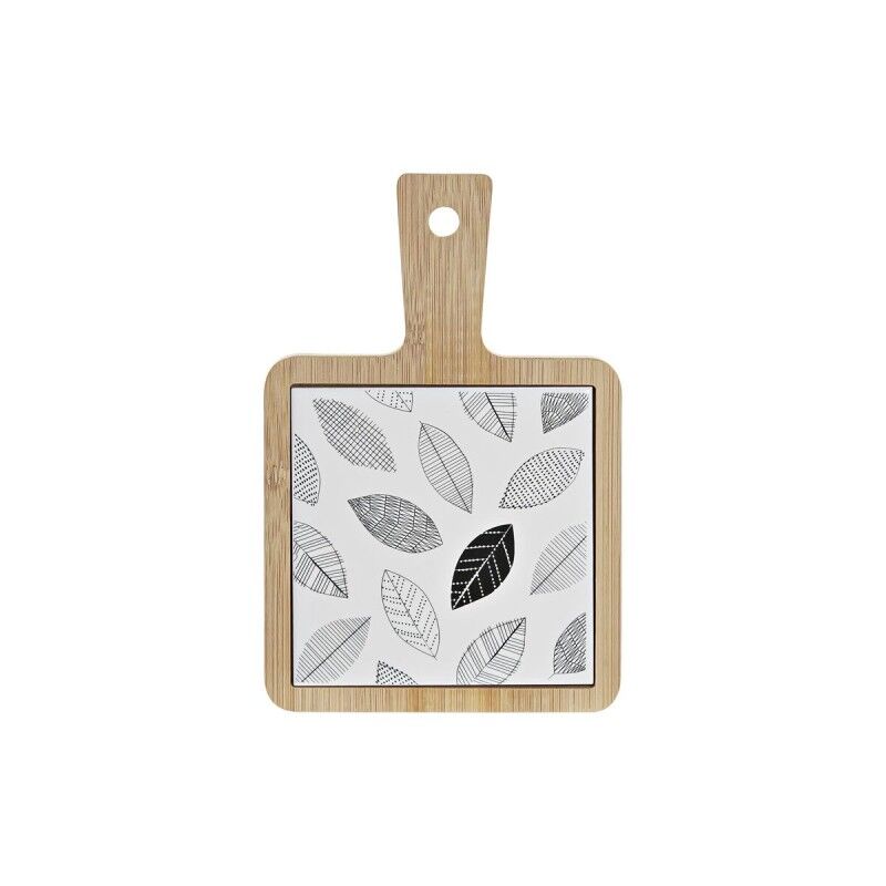 Vassoio per aperitivi DKD Home Decor Bianco/Nero Bambù Gres Fogli Cottage 18 x 12 x 1 cm