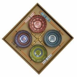 Set per Sushi DKD Home Decor Multicolore Bambù Gres Mandala Orientale 34 x 34 x 6,5 cm (12 Pezzi)