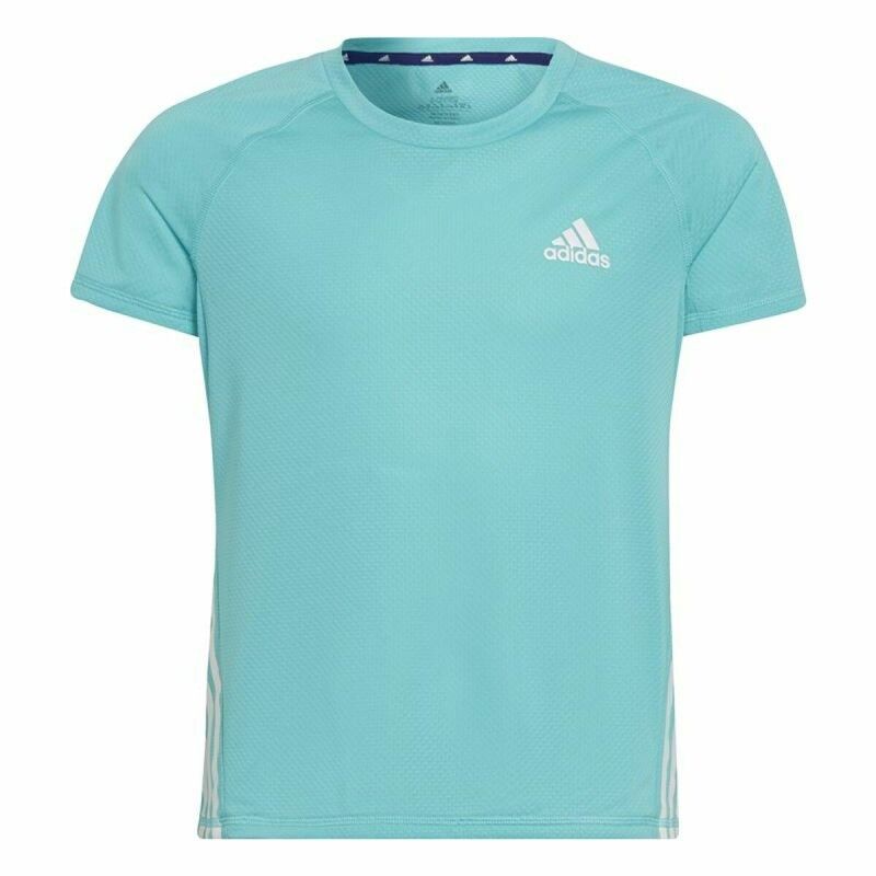 Maglia a Maniche Corte per Bambini Adidas Aeroready Three Stripes Acquamarina Maglia a Maniche Corte per Bambini Adidas Aeroready Three Stripes Acquamarina