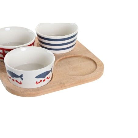 Set da Aperitivo DKD Home Decor 19,7 x 19,7 x 1 cm Naturale Rosso Azzurro Bianco Gres Mediterraneo Case