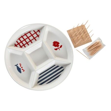 Set da Aperitivo DKD Home Decor 23,5 x 23,5 x 7 cm Rosso Azzurro Bianco Gres Mediterraneo Case