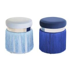 Poggiapiedi DKD Home Decor Argentato Metallo Blu cielo Blu Marino Frange 35 x 35 x 41 cm (2 Unità)