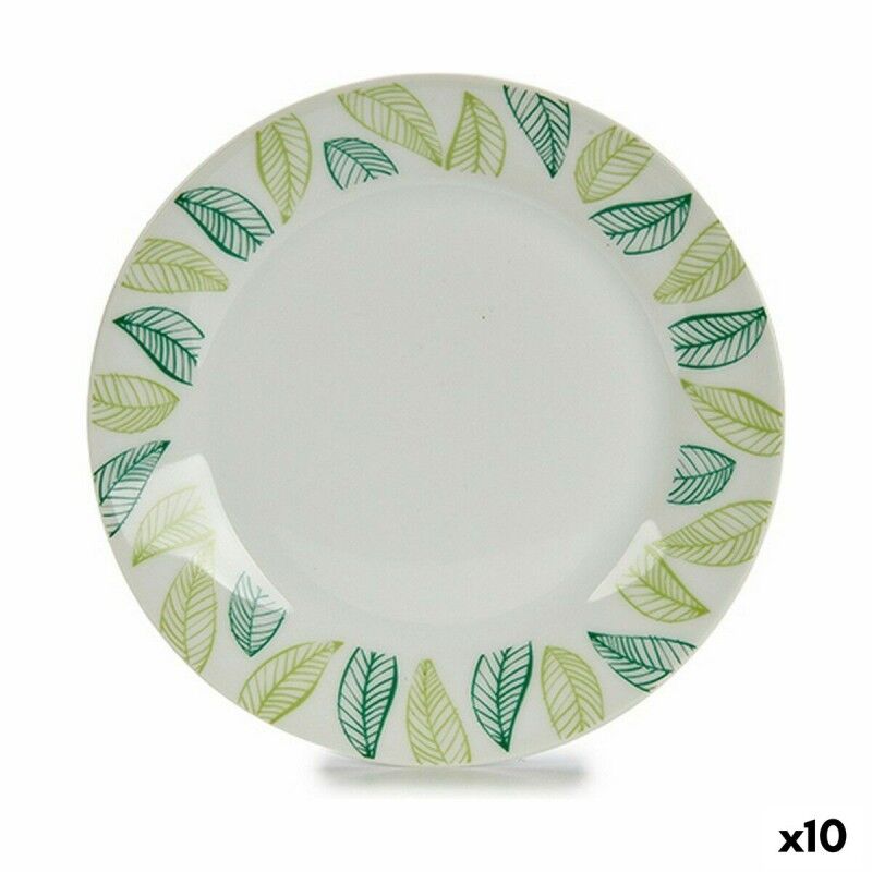 Piatto da Dolce Fogli Bianco Verde Ø 19 cm Porcellana (10 Unità) Piatto da Dolce Fogli Bianco Verde Ø 19 cm Porcellana (10 Unità)
