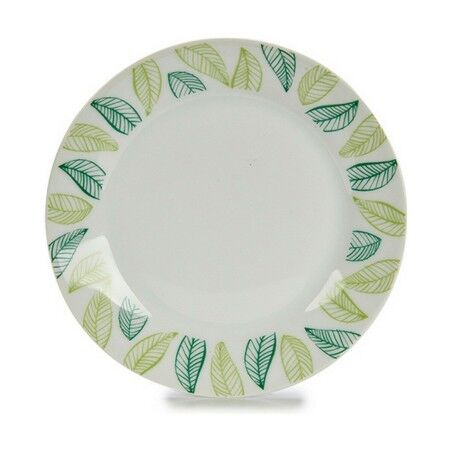 Piatto da Dolce Fogli Bianco Verde Ø 19 cm Porcellana (10 Unità)