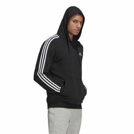 Felpa con Cappuccio Uomo Adidas Essentials 3 Stripes Nero