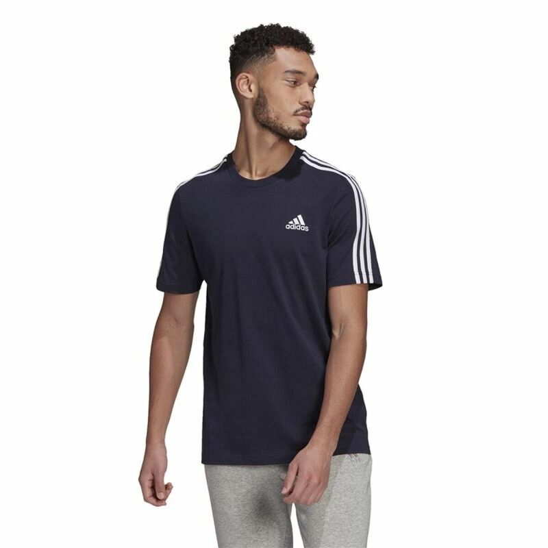 Maglia a Maniche Corte Uomo Essentials 3 bandas Adidas Legend Ink Azzurro Blu scuro Maglia a Maniche Corte Uomo Essentials 3 bandas Adidas Legend Ink Azzurro Blu scuro