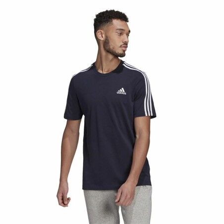 Maglia a Maniche Corte Uomo Essentials 3 bandas Adidas Legend Ink Azzurro Blu scuro