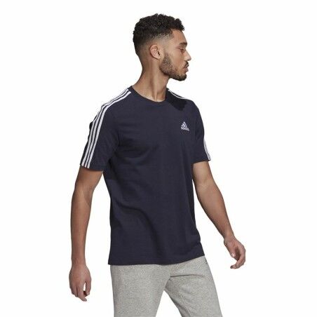 Maglia a Maniche Corte Uomo Essentials 3 bandas Adidas Legend Ink Azzurro Blu scuro