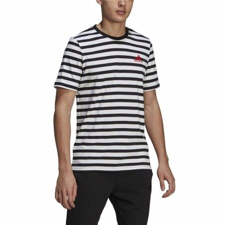 Maglia a Maniche Corte Uomo  Essentials Stripey  Adidas Embroidered Logo Nero