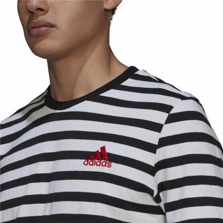 Maglia a Maniche Corte Uomo  Essentials Stripey  Adidas Embroidered Logo Nero