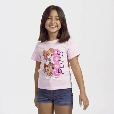 Maglia a Maniche Corte per Bambini The Paw Patrol Bianco Rosa