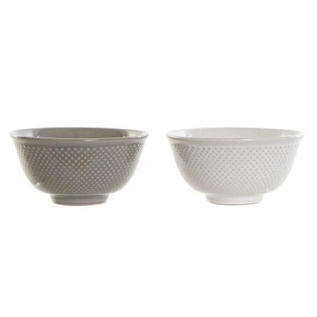 Ciotola DKD Home Decor Bianco Grigio Porcellana Vintage 12,5 x 12,5 x 6,5 cm 2 Pezzi