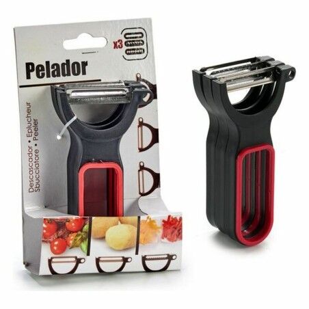 Set di Pelapatate CK98529 Nero Rosso Acciaio Caucciù polipropilene