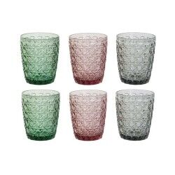 Set di Bicchieri DKD Home Decor Verde Grigio Rosa Cristallo Con rilievo 240 ml (6 Unità)