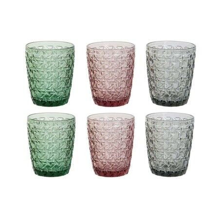 Set di Bicchieri DKD Home Decor Verde Grigio Rosa Cristallo Con rilievo 240 ml (6 Unità)