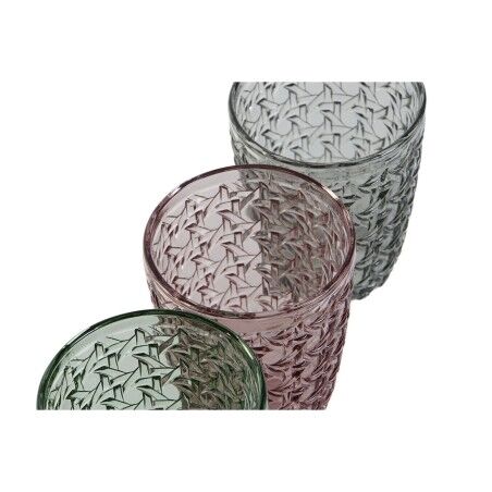 Set di Bicchieri DKD Home Decor Verde Grigio Rosa Cristallo Con rilievo 240 ml (6 Unità)