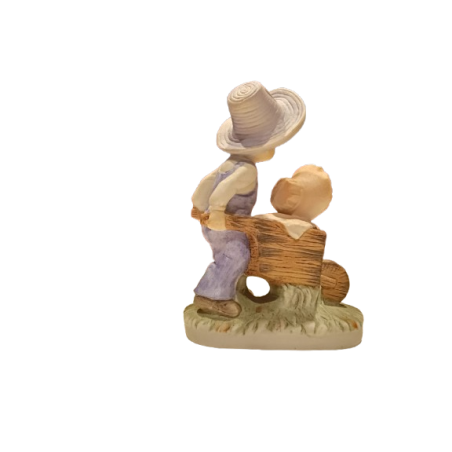 Figura di Porcellana Biscuit Bimbo Contadino Con Carriola