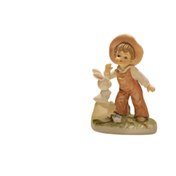 Figura di Porcellana Biscuit Bambino con Coniglio