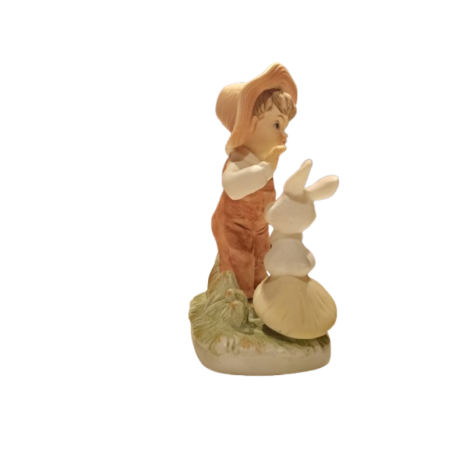 Figura di Porcellana Biscuit Bambino con Coniglio