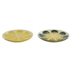 Piatto da pranzo Home ESPRIT Giallo Verde Gres Limone 22,5 x 22,5 x 2,5 cm (2 Unità)