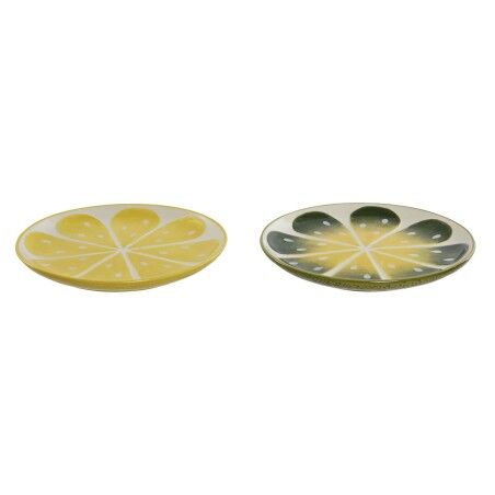 Piatto da pranzo Home ESPRIT Giallo Verde Gres Limone 22,5 x 22,5 x 2,5 cm (2 Unità)