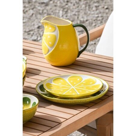 Piatto da pranzo Home ESPRIT Giallo Verde Gres Limone 22,5 x 22,5 x 2,5 cm (2 Unità)