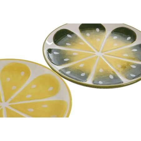 Piatto da pranzo Home ESPRIT Giallo Verde Gres Limone 22,5 x 22,5 x 2,5 cm (2 Unità)
