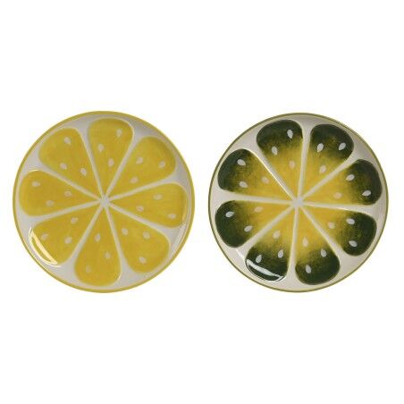 Piatto da pranzo Home ESPRIT Giallo Verde Gres Limone 22,5 x 22,5 x 2,5 cm (2 Unità)