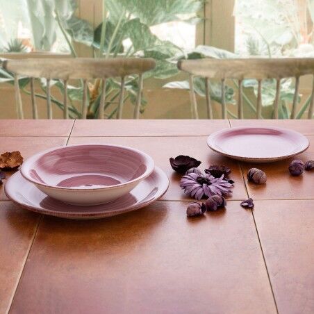 Piatto Fondo Quid Vita Peoni Ceramica Rosa Ø 21,5 cm (12 Unità)