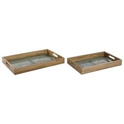 Set di Vassoi Home ESPRIT Azzurro Naturale Legno di mango 43,5 x 27 x 5,5 cm (2 Unità)