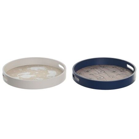 Vassoio per aperitivi DKD Home Decor Azzurro Bianco 35 x 35 x 5 cm Legno MDF (2 Unità)