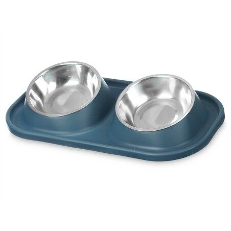 Ciotola per cani Mascow 317 Azzurro Metallo 40 x 8,5 x 22 cm Doppia