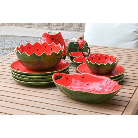 Ciotola per Aperitivi Home ESPRIT Rosso Verde Gres Anguria 30 x 19,5 x 7,5 cm